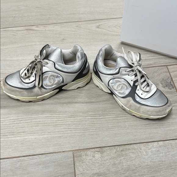 Chanel Silver and Black Sneakers - Picture 1 of 3